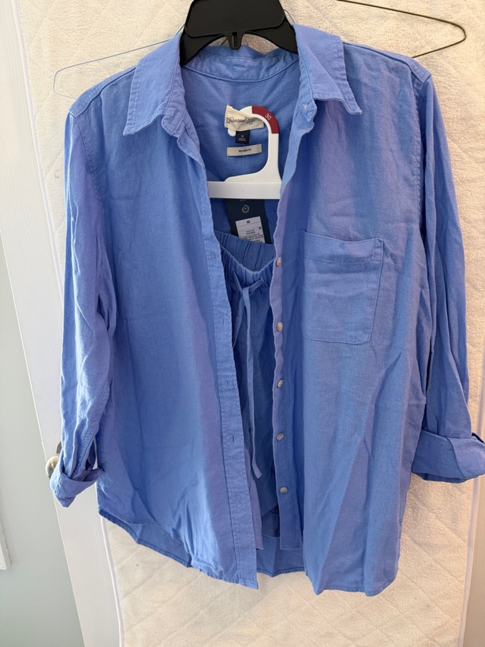 Universal Thread Blue Relaxed Linen Button-Up Shirt with Matching Shorts Set